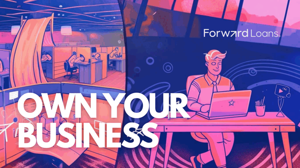 Illustration of a loan officer building their personal brand and gaining freedom through Forward Loans’ Mortgage Marketplace. Own your business and grow as a modern mortgage professional.