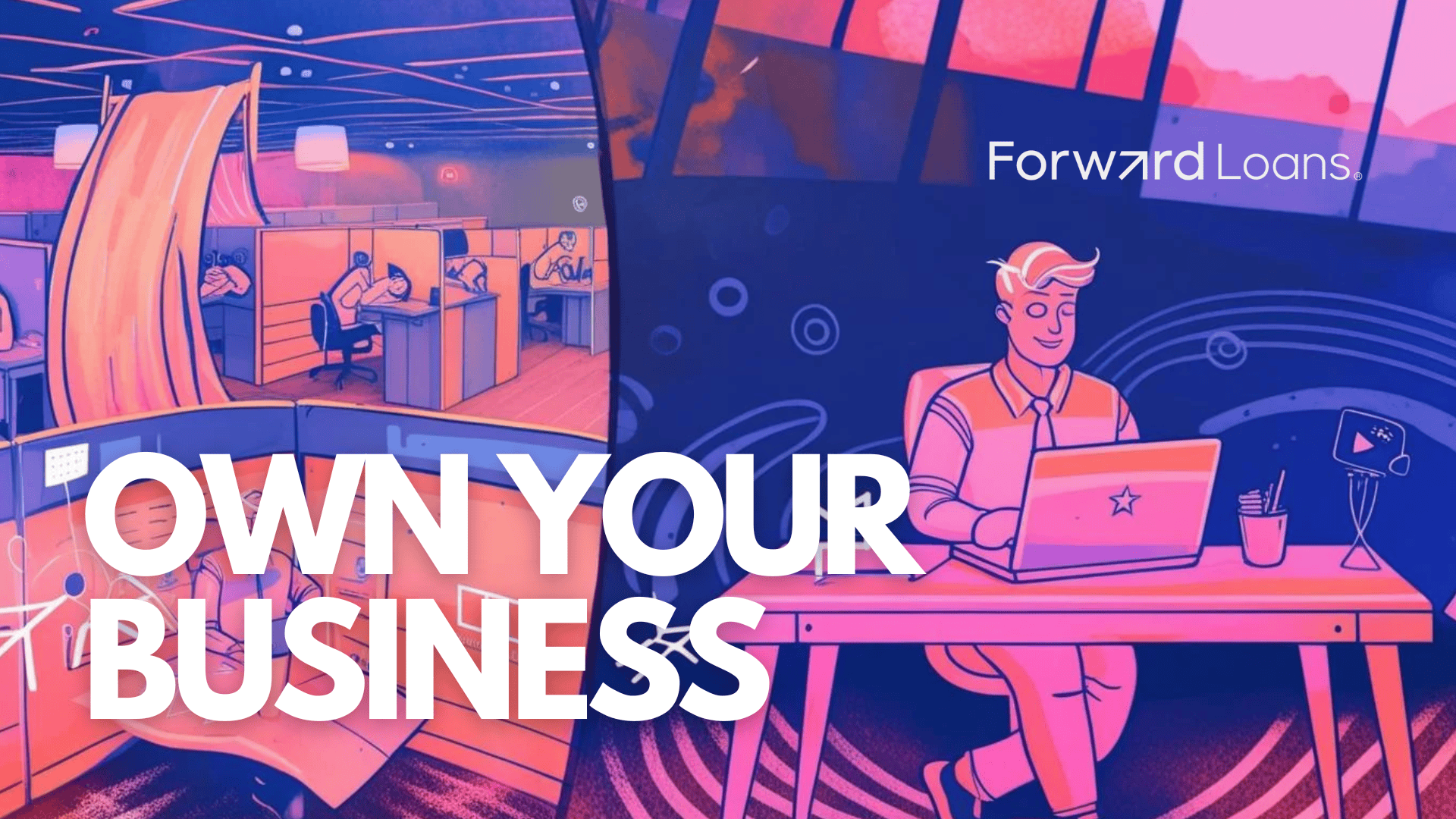 Illustration of a loan officer building their personal brand and gaining freedom through Forward Loans’ Mortgage Marketplace. Own your business and grow as a modern mortgage professional.