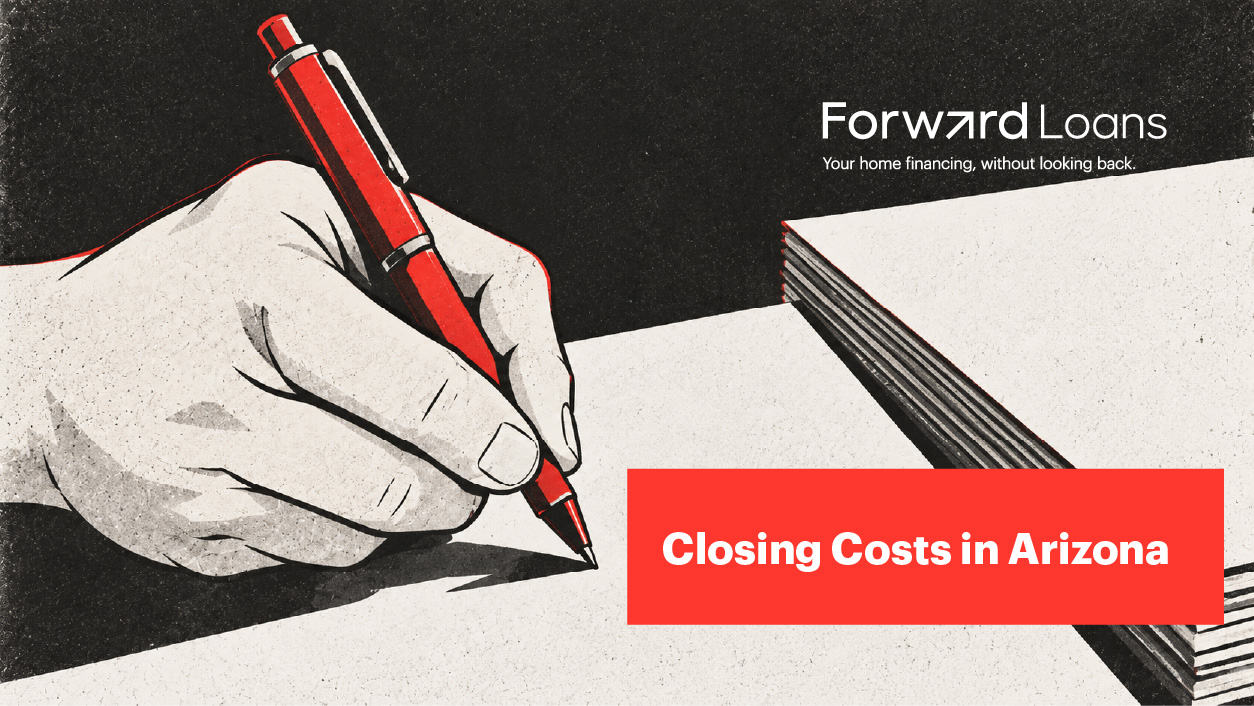 Illustration of a hand signing loan documents with a red pen, representing closing costs in Arizona